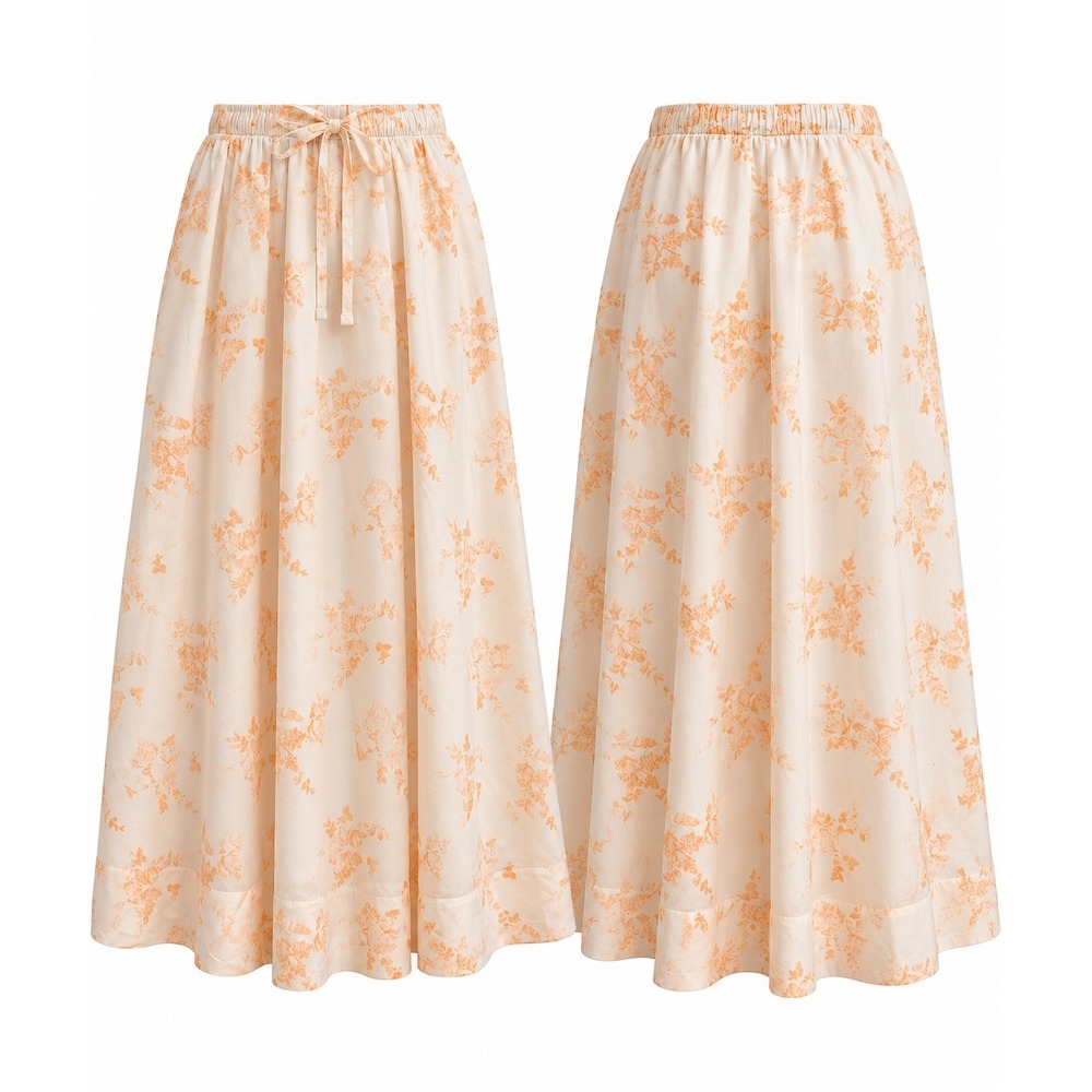 Universal Thread Womens XS Cream Orange Floral Cotton Midi Skirt NWT - Picture 3 of 8